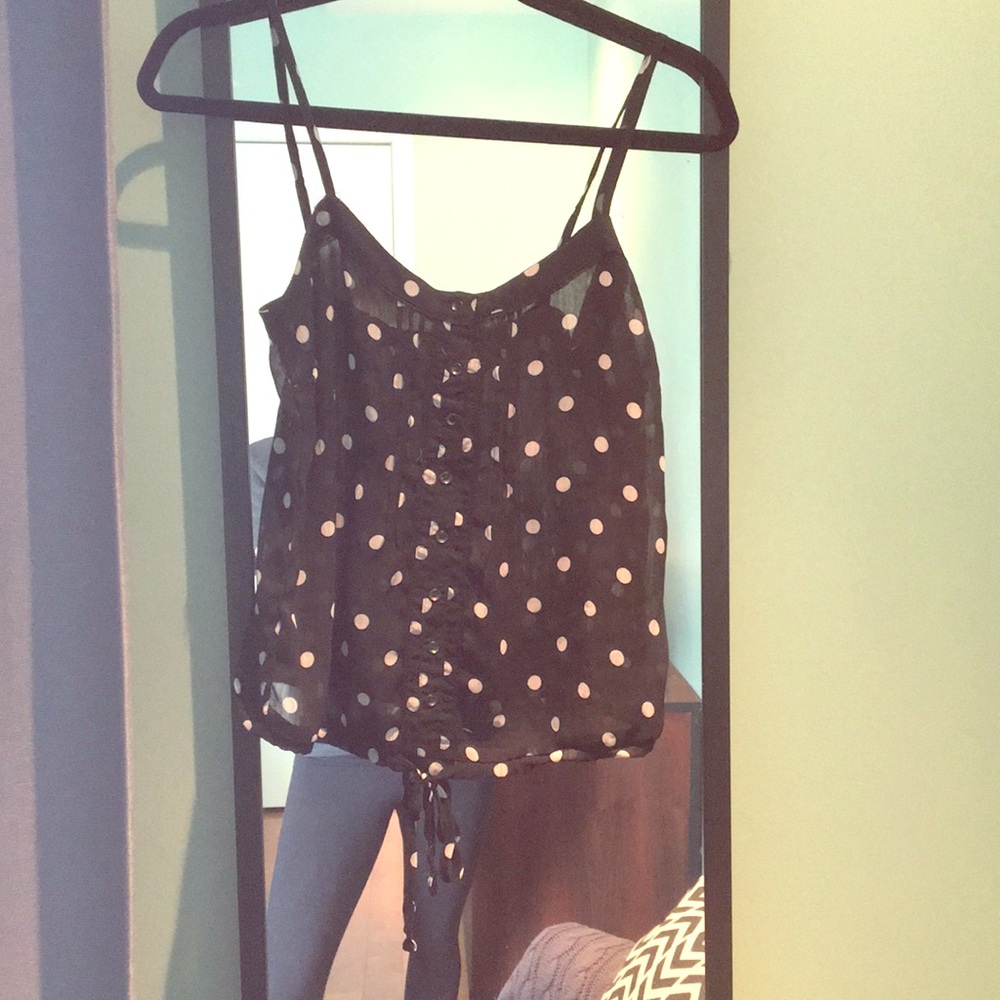 Sheer black cami XS with white polka dots